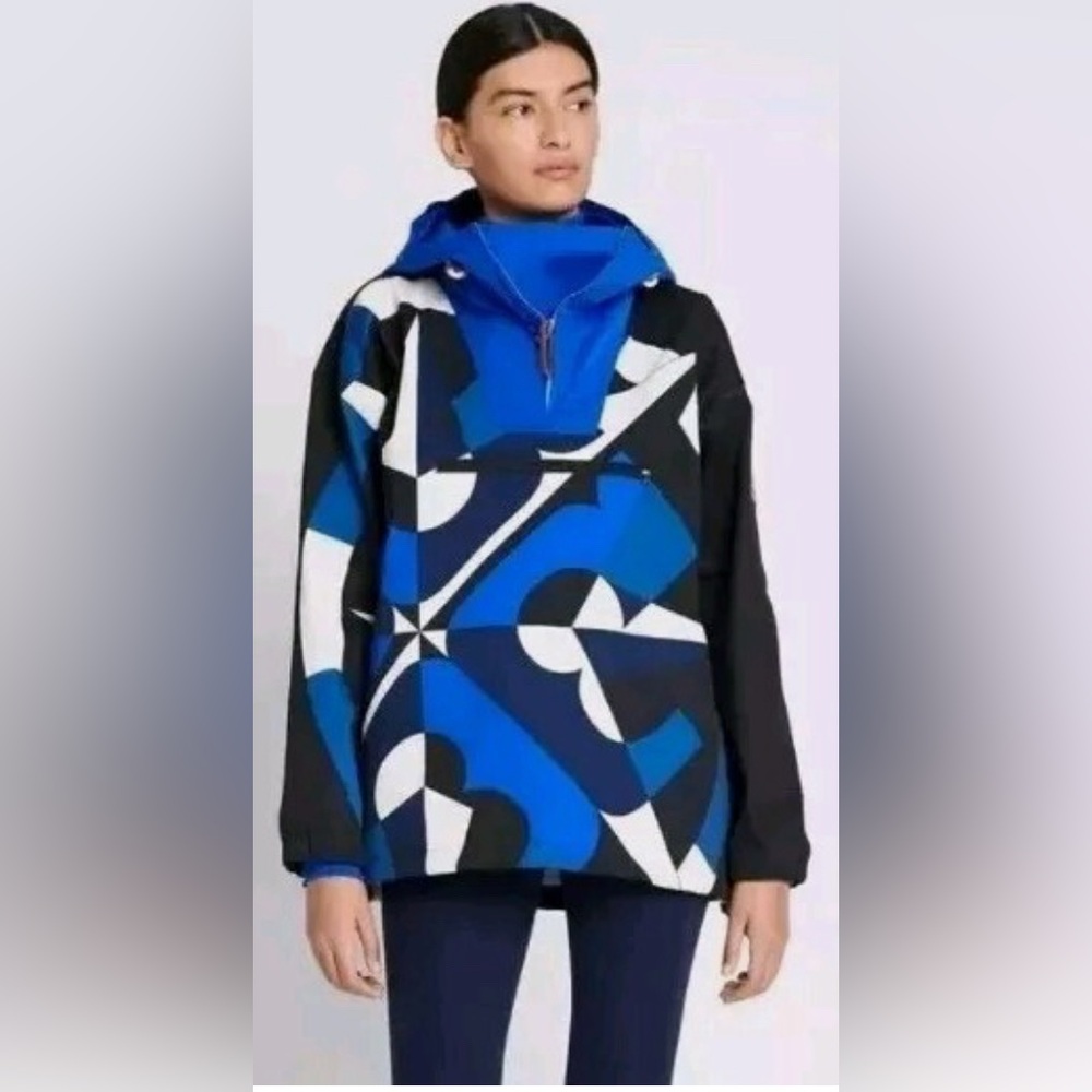 Tory Burch Geometric Blue and Black Women's Anorak Jacket, NWT, size medium